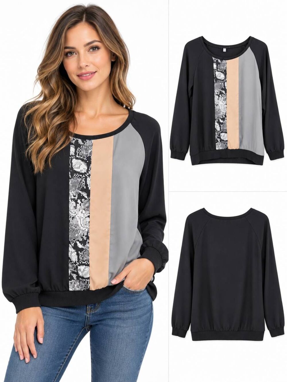 My Collection Colorblock Long Sleeve Blouse Size S